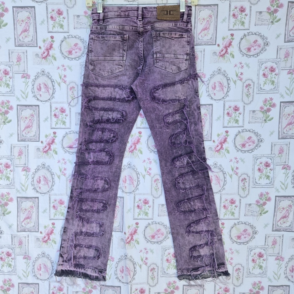 Jordan Craig Legacy Edition Kids Stacked Jeans Purple Distressed Size 10 - Picture 3 of 9
